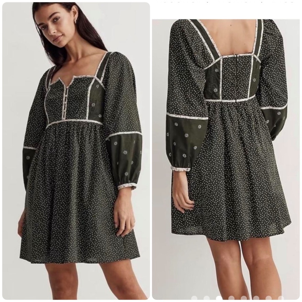 NEW Madewell Simi Patchwork Mini Dress Sz 2 Green White Boho Garden Puff Sleeve - Picture 16 of 16